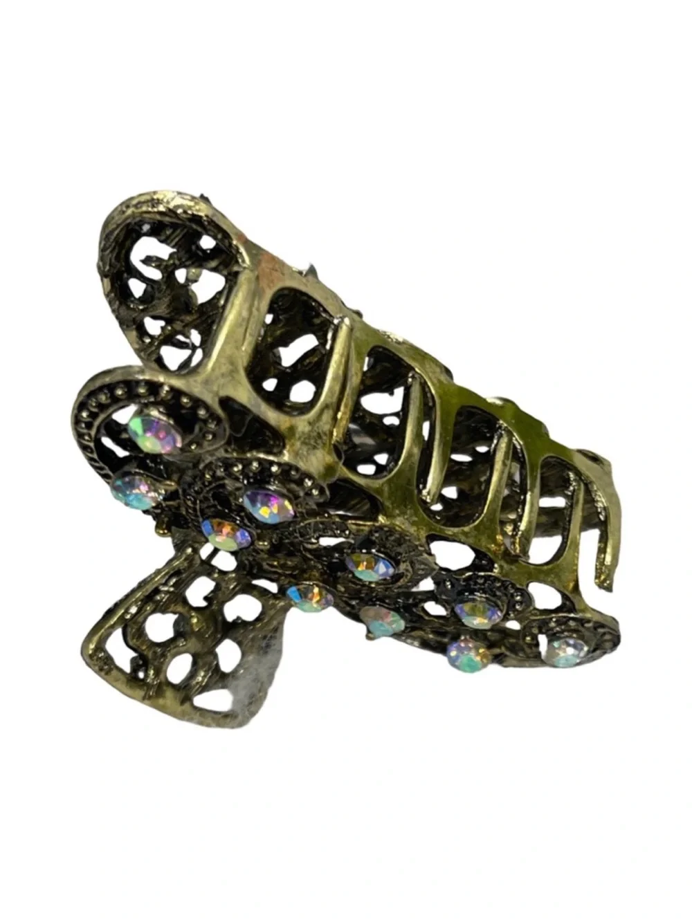 Antique Brass Filigree Rhinestone Hair Claw Clip Iridescent FINAL PRICE DROP